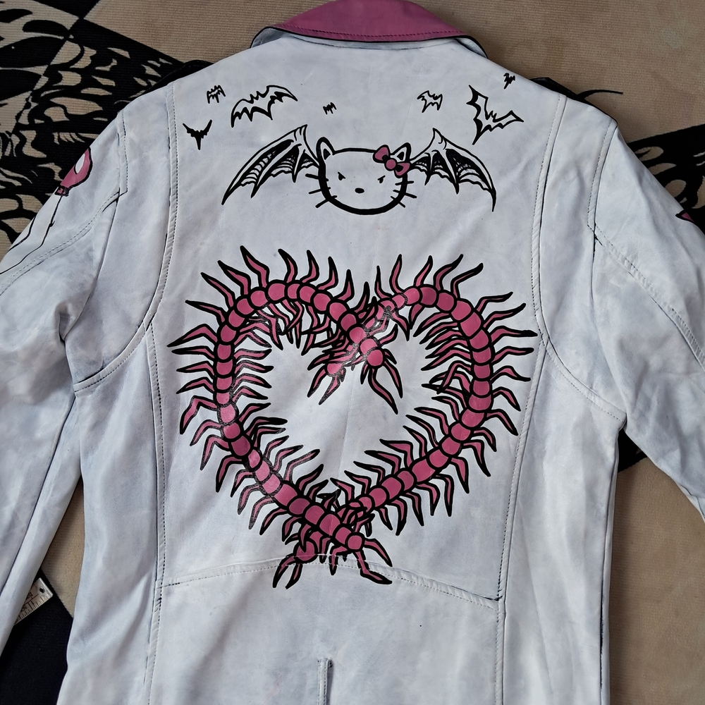 SOLD @MARKET  Fun kawaii goth custom hand painted OOAK faux leather jacket - Picture 12 of 15